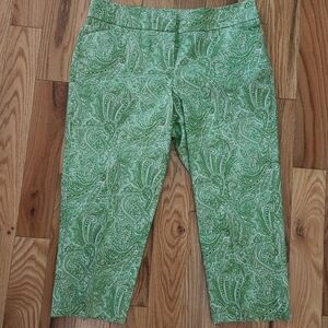 Talbots Green Paisley Curvy Petite Size 10P Crop Pants
